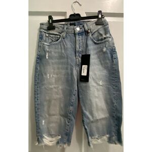 EDWIN Women's CAI Shorts Slayer Blue 26" Bermuda Distressed Denim Jean Short NWT
